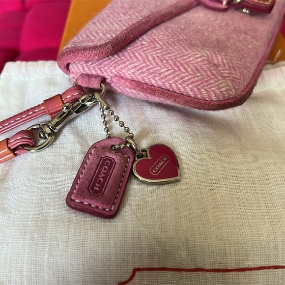 Pink Y2K Coach Tweed Herringbone Wristlet Clutch - Picture 7 of 9